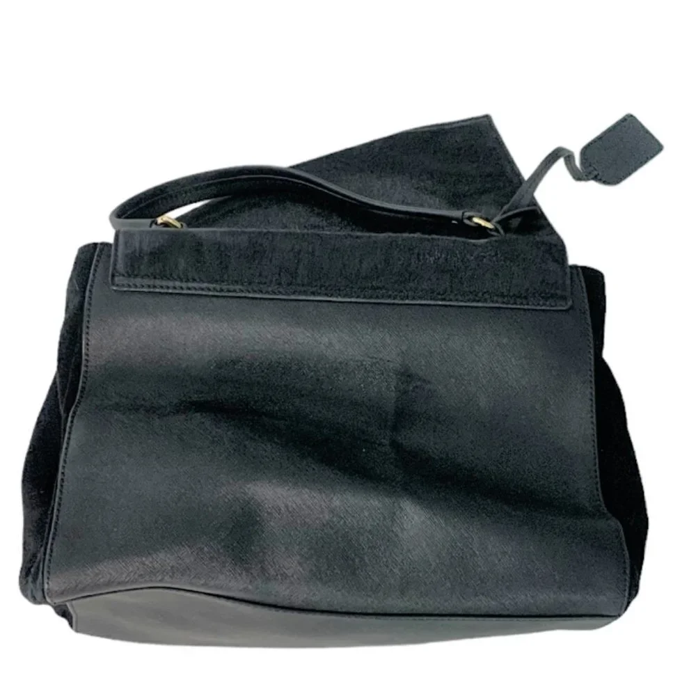 Badgley MISCHKA Black Leather/Calf hair Top Handle Satchel Handbag